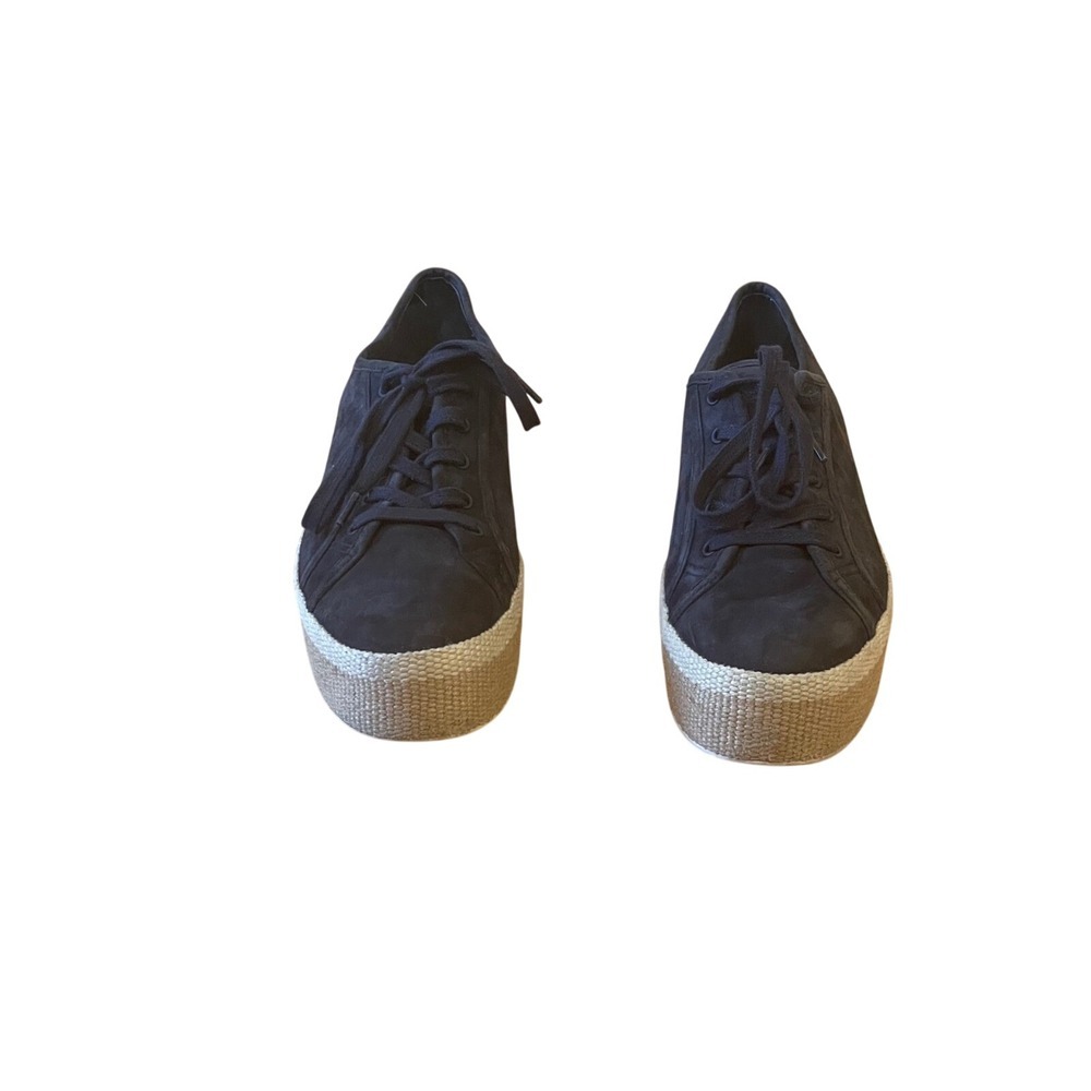 Vince Suede Platform Espadrille Sneakers Shoes Size 7.5M Black Woven